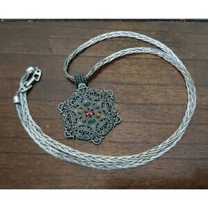 Vtg Signed Napier Medallion Multicolor Crystal Braided Necklace Silver Tone ~30"